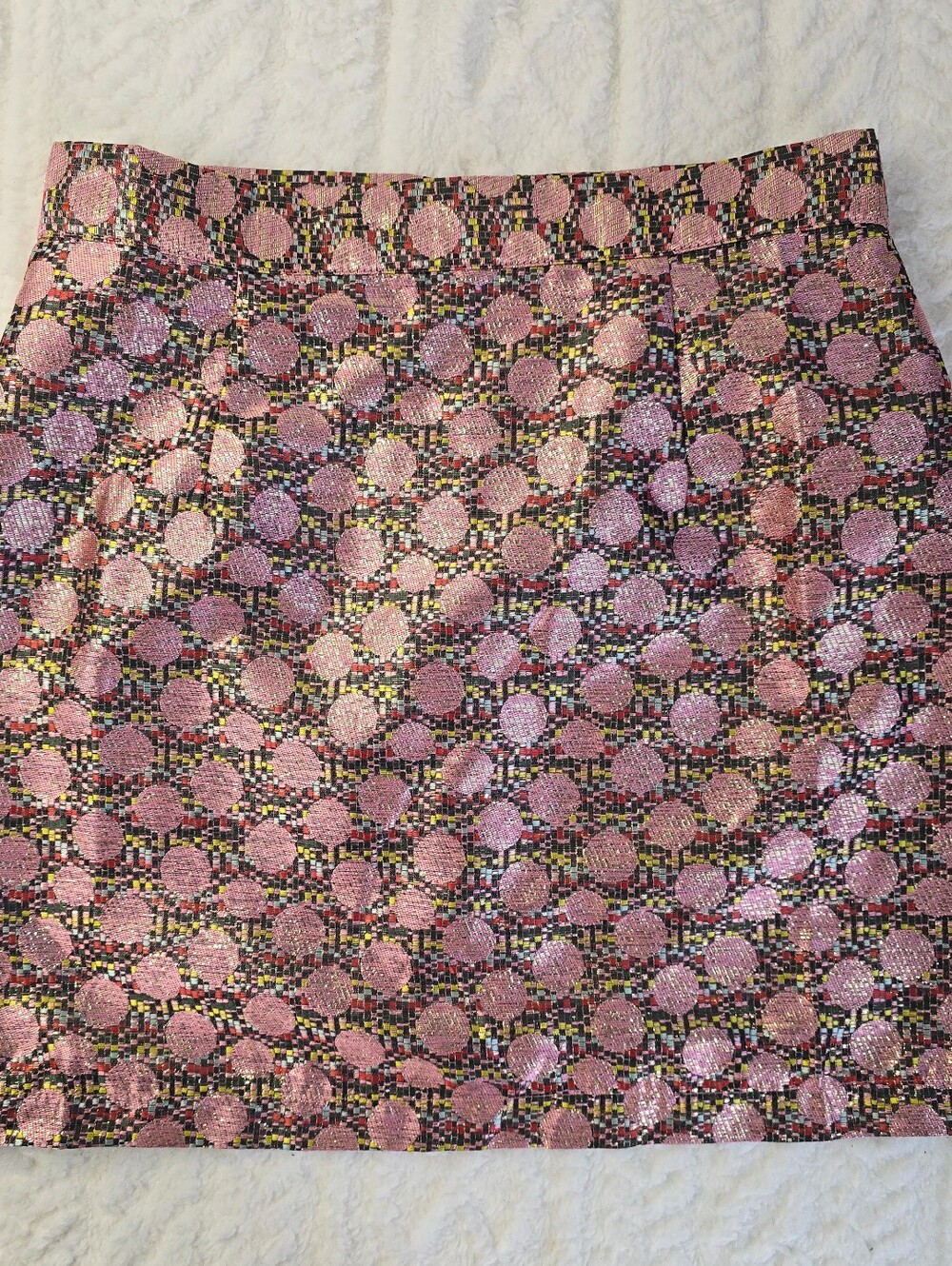 Modcloth Metallic Mini Skirt Pink Polka Dot Lined Back Zip Retro Party 6